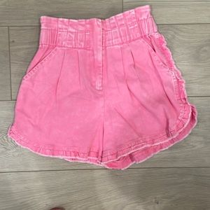 Pink denim ruffle shorts- size XS
